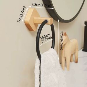 YUBAGUANB Round Design Portable Towel Racks Aluminium Material Walnut Wood Wall Mounted Towel Holder No Punching White Color Bathroom Towel Holder Bathroom Use