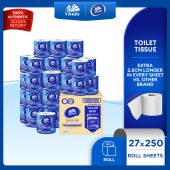 Vinda Deluxe Smooth Feel Toilet Tissue (27 Rolls) - Strong Absorbent Tissue Paper Toilet Roll