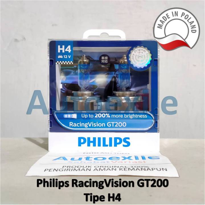 Philips Racing Vision GT200 H4 200% Lebih Terang Lampu Depan Mobil Terang RacingVision Avanza Xenia Innova Xpander Ayla Agya Ertiga Calya Panther Mobilio non RS Brio Yaris Grandmax Spark Spin APV Ecosport HRV Non Prestige