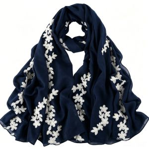 LIGHTER Floral Pattern Embroidered Hijab Breathable Soft Edged Ethnic Long Foulard Elegant Temperament Thin Fabric Shawl Summer Season