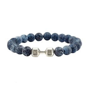 Stretch Rope Strand Bracelet for Men Featuring Natural Elegant Lava Stone and Dumbbell Charm Daily Use Casual Wear