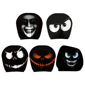 Whimsical Ghostly Print Car Headrest Covers Protectors Breathable Fabric Easy To Install Halloween Auto Decoration 2pcs