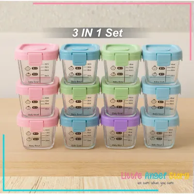 Tempat MPASI Kaca Tempat Makan Bayi Anti Tumpah Kontainer Wadah Snack Mpasi Tahan Panas Microwave Peralatan Makan Bayi Mangkok Piring Gelas Kaca Kedap Kulkas Baby Food Glass Jar Silicone Container Mpasi