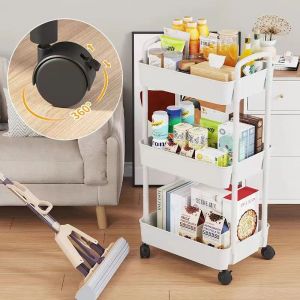 MLADEN 3 Layers Trolley Cart Organizer Storage Shelf Moving Rack with Wheel for Room and Kitchen