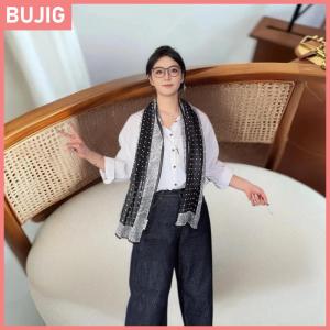 BUJIG ผ้าพันคอผ้าไหมสไตล์ย้อนยุคผ้าพันคอผู้หญิงลายจุดผ้าคลุมไหล่ยาวเข้าได้กับทุกชุดตามสมัยนิยมแฟชั่นผ้าโพกศีรษะเครื่องประดับสำหรับผู้หญิงของขวัญ