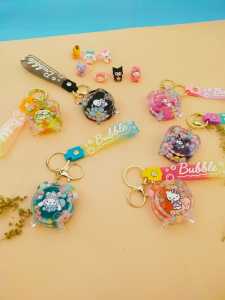 Gantungan Kunci sanrio Aksen bubble Glitter Cair Kunci Mobil Liontin Gantungan Kunci arctic jam