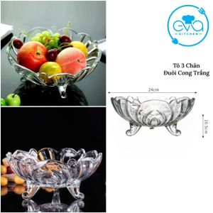 Tô Thuỷ Tinh Pha Lê 3 Chân Đựng Hoa Quả Hoạ Tiết Chấm Bi Trắng Sang Trọng