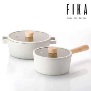 Bộ 2 nồi sâu chống dính bếp từ FIKA NEOFLAM Hàn Quốc Nồi sâu chống dính đế từ 18cm cán dài nồi nông chống dính đề từ 22cm (trắng ngà)