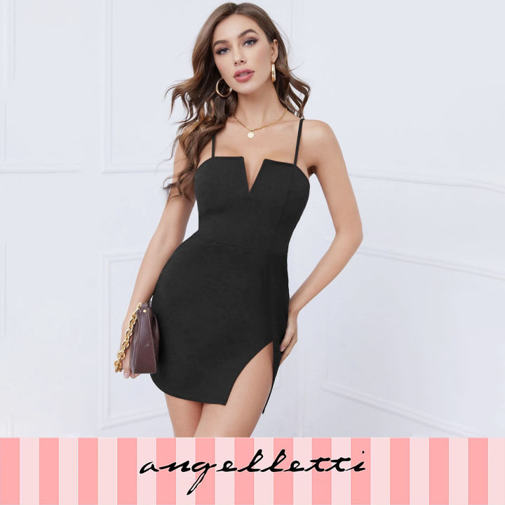Mini Dress Bodycon Solid Black Mini Dress Scoop Neck Dress