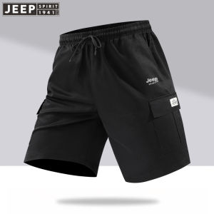 Jeep Spirit แบรนด์ Explosions (กางเกงเข้าด้านในออก) บุคลิกภาพแฟชั่นฝาพับกระเป๋า Celana Pendek Denim ฤดูร้อนของผู้ชายชุดเอี๊ยมลำลองกลางแจ้ง