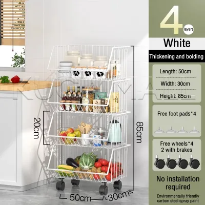 BMZAR Kitchen Organizer Storage Rack with Wheels Organizer Kitchen Rack Vegetable and fruit storage basket