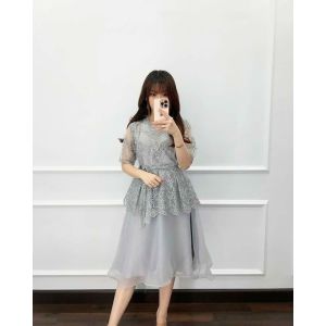 DRESS SATIN VELVET MIX BRUKAT TILE MUTIARA / DRESS NATAL / GAUN PESTA MEWAH / DRESS NOELA KONDANGAN CHRISTMAS