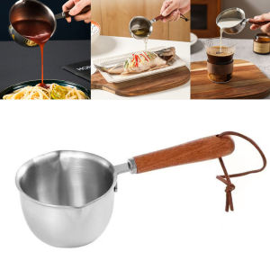 Stainless Steel Oil Pot with Wooden Handle 300ml Spilled Mini Soup Milk Pot Scalding-proof Kitchen Tool Cook Accessories