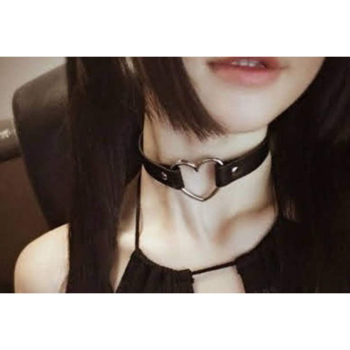 Janeena Leather Choker Collar Sub Neck Collars Punk Goth Emo Heart