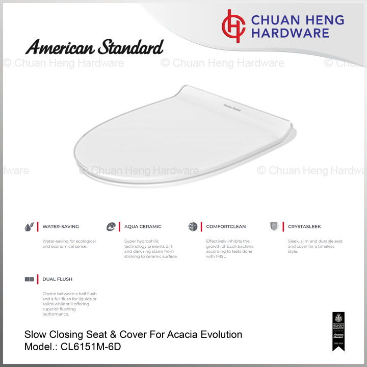American Standard CL6151M6D Slow Closing Seat & Cover For Acacia Evolution CrystaSleek WH
