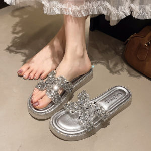 [Free Shipping] Flat-Soled Rhinestone Sandals For Women New Summer Style To Wear With Skirts Trendy Soft-Soled Slippers