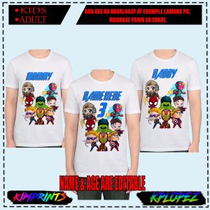 PERSONALIZED AVENGERS 2 BIRTHDAY THEME CUSTOMIZED DESIGN ANY OCCASION SUBLIMATION PRINT WHITE TSHIRT