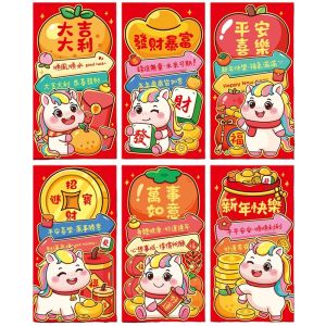LSMSMAVDS 6pcs Chinese New Year Red Envelope Cartoon 2026 Horse Year Red Pocket Best Wishes Thickened Money Bag Lunar Year Celebration