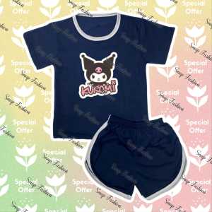 Setelan Kaos Anak Perempuan Celana Pendek TREND KARTUN KUROMI UMUR 6 BULAN - 7 TAHUN