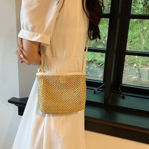 COLOO Hollow Out Raffia Bag Bohemian Style Pu Leather Weave Straw Crossbody Bag Cute Mobile Bag Girls