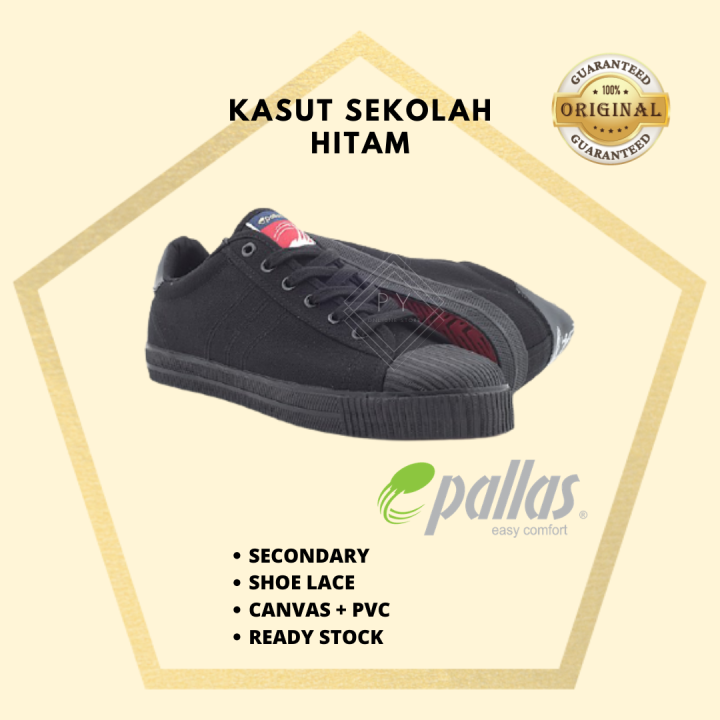 Original Jenama Pallas Rejam Kasut Sekolah Hitam Bertali Rj07 001bk