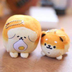 SPDD Shiba Inu Cute Bread Dog Key Chain Plush Toast Plush Animal Pendant Sweet Car Key Keyrings Cartoon Plush Doll Toy Women