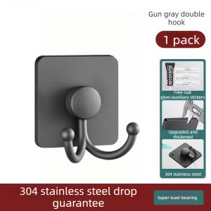 Kitchen Bathroom Double Hook 304 Stainless Steel Wall Mounted Towel Hook No Punch With Nail-Free Adhesive Glue Multi-Purpose Space Saving Home Organizer