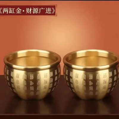 🔥品质 现货🔥┅✓ 10.6Brass barrel accumulate real brass cornucopia furnishing articles a thriving bus黄铜米缸聚财真黄铜聚宝盆摆件招财进宝百福铜缸客厅装饰小铜杯器