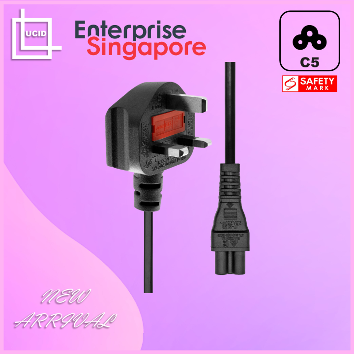 C5 Cloverleaf UK & SG Power Cable 3Pin AC UK Plug Singapore Safety