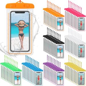 Abbylike 80 Pcs Universal Waterproof Phone Pouch Multicolor Waterproof Phone Case Dry Bag with Lanyard Glow in The Dark Outdoor Swimming Snorkeling Bag Beach Travel Must Haves for Smartphone up to 7