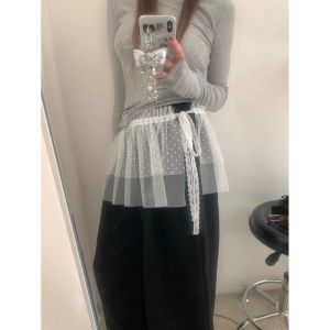Lace Skirt Curtain White Polka Dot Lace Mesh Halfbody Skirt Women Summer Bottoms Jeans Decorative