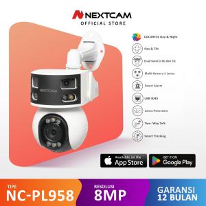 Nextcam Kamera cctv 8MP Triple camera cctv 3lensa Wireless Wifi Outdoor PTZ Panorama camera Sudut pandang luas 180 derajat bisa putar Colorful Tetap warna dalam gelap Port LAN Smart Alarm tracking NC-PL958