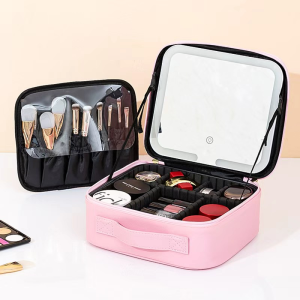 [SG In Stock]Portable Makeup Case with LED Light MirrorLarge Capacity Travel Cosmetic Organizer Bag with 3 Color Lighting