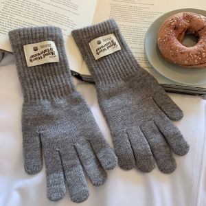 WUXU Warm Lining Full Finger Knitted Gloves 10Colors One Size Warm Winter Gloves French Style Faux Cashmere Gloves For Students