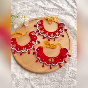 Pet Costume Headwear Red Colour Wedding bandana for cats pet wedding items dog wedding decorations knitted festive red decorative dog and cat hat scarf or bandana festive photo accessory