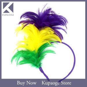 [Kupaoge] ที่คาดผมขนนกสีสันสดใสของมาร์ดิกราส์เครื่องประดับผมสำหรับงานปาร์ตี้ของผู้ใหญ่