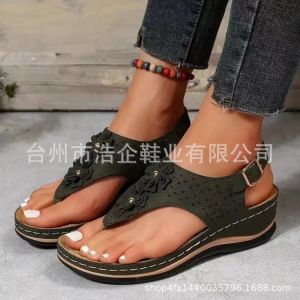 Free Shipping WomenS New Style Wedge-Heel Floral Sandals Available In Large Sizes Perfect For Summer And Beach Wear In Stock Now