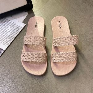Free Shipping New Summer Collection: WomenS Woven Strap Sandals With Cut-Out Designs Featuring A Sweet And Simple One-Strap Style Flat Soles And Suitable For Wearing Outdoors At The Beach Or On The Sand