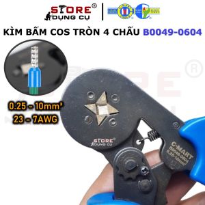 Kìm bấm cos tròn 4 chấu C-Mart B0049-0604 tự điều chỉnh bấm đầu cốt từ 0.25 - 10mm² tạo đầu cos tứ giác hình vuông CMart HSC8 6-4A