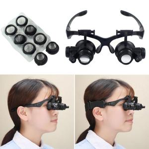 [Arrived within 3 days]Head Wearing Magnifier Glasses Loupes with LED Portable 10X/15X/20X/25X Lens Observation Magnifying Headband Eyewear for Reading Jewelers Watchmaker Repair Wearing