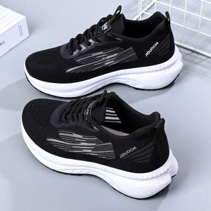 รองเท้าสีขาวของผู้หญิงรองเท้าวิ่งน้ำหนักเบาพื้นหนารองเท้าสตรีแบบผูกเชือกแฟชั่นรองเท้าผ้าใบทอบินระบายอากาศในฤดูร้อน