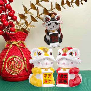 Car Solar Mini Lion DanceFortune Seeking Cat  for Car Interior Home Office Desk Decor Chinese Lion Dance