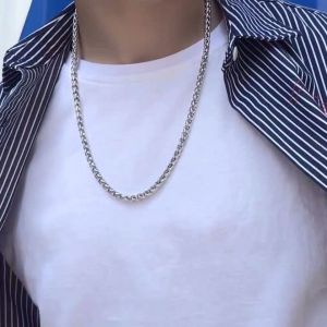 Kalung Titanium Stainless Steel Anti Luntur Anti Karat Kalung Rantai Anyam Baja Silver Model Retro