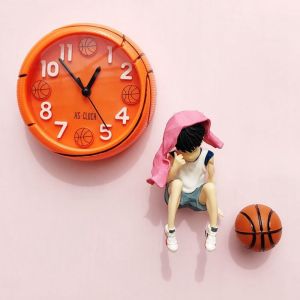 DYJKOUG 3D Football Shaped Clock Creative Basketball Alarm Clock Battery Powered Round Digital Clock Bedroom