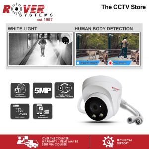Rover Systems 5MP Dome XVI DUAL LIGHT CCTV Indoor Camera with Built-in Mic | TWO-WAY COAXIAL AUDIO