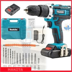 สว่านไร้สาย Makita ชุดบล็อกแบตไร้สาย สว่านแบตเตอรี่และบล็อกไฟฟ้าแบต สำหรับเจาะไม้ ปูน โลหะ งานช่างทั่วไป พกพาง่าย ใช้งานสะดวก พร้อมคู่มือครบทุกขั้นตอน