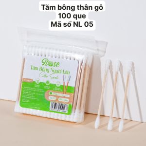 Tăm bông Bông ráy tai thân lõi gỗ Rose Bịch100 Que