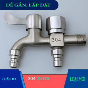 Vòi nước 2 đầu ra inox Vòi nước 2 đầu cho máy giặt chia nước thành 2 cổng xả độc lập chất liệu Inox 304 cao cấp