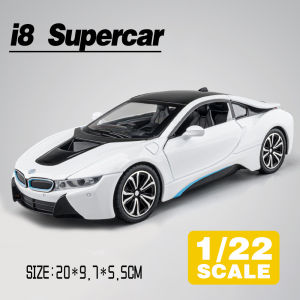 LEO 1:22 BMW I8พลังงานใหม่โมเดลรถบรรทุกรถของเล่นโลหะโลหะหล่อจากซุปเปอร์คาร์สำหรับเด็กผู้ชาย Kids Toys ยานพาหนะสะสมงานอดิเรก