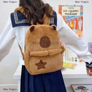 [COD] Man YingLie Kawaii New Capybara Plush Backpack For Women Versatile Cartoon Funny Capibala Bag Large Capacity Tote Bag Childrens Gift
